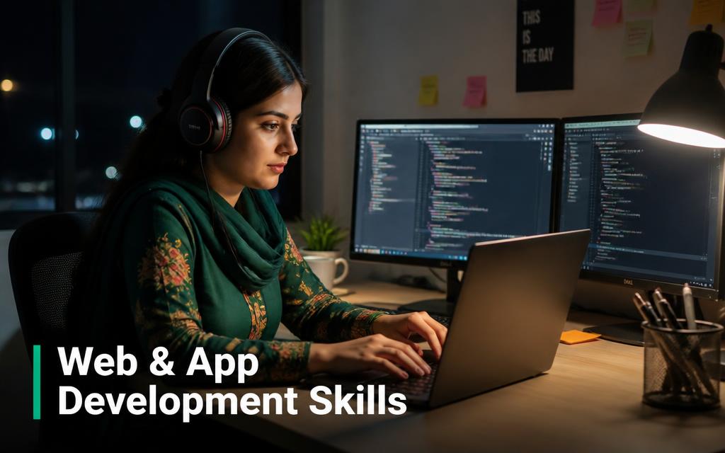 Pakistani girl practising web and app development skills for online earning